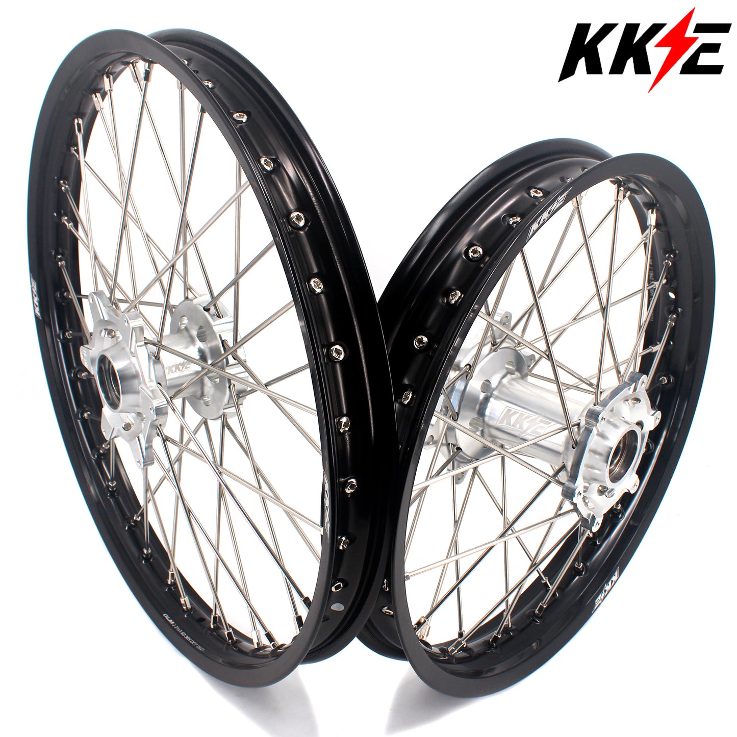 KKE 21 & 19 Mx Rims for KTM EXC EXC-F EXC-W 125-530CC 2003-2024 Silver&Black