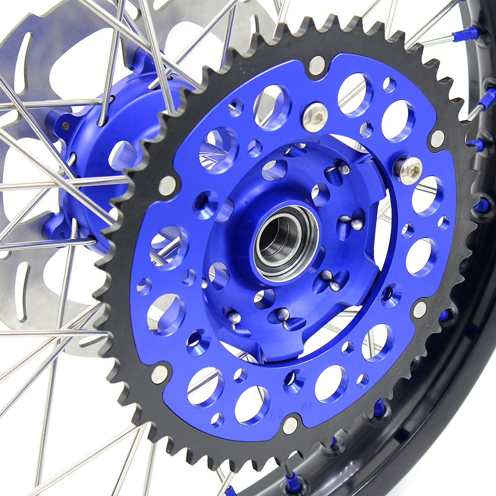 KKE 21"&19" Mx Dirtibke Wheels Rims For YAMAHA YZ125 YZ250 1999-2016 YZ250F YZ450F 2003-2015 Blue Nipples With Disc