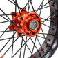 KKE 3.5/4.25 CNC SUPERMOTO WHEELS SET FOR KTM 125-530 2003-2019 ORANGE NIPPLE BLACK SPOKE - KKE Racing
