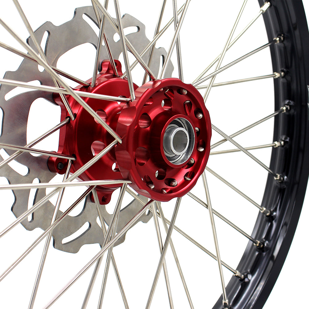 KKE 21 & 19 Spoked mx wheels set for Suzuki rmz250 07-19 rmz450 05-19 off road dirt bikes rims red hub black rim - KKE Racing