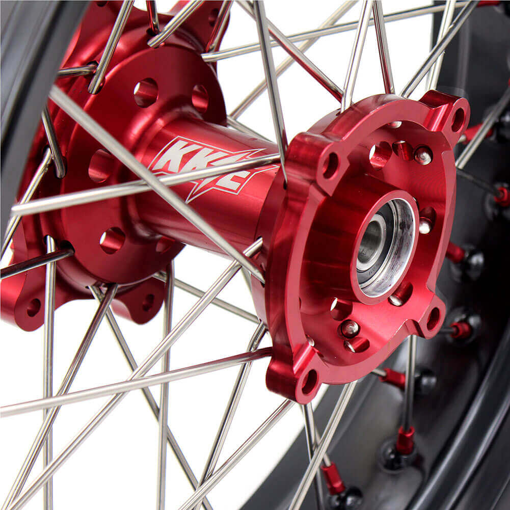 KKE 17 Inch OEM Size Supermoto Wheels for Honda XR650L 1993-2022 Red Nipple
