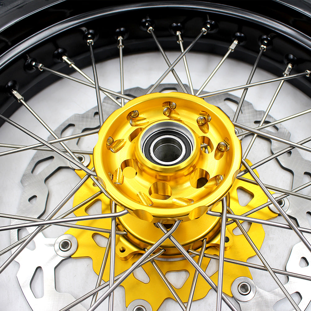 KKE 3.5 & 4.25*17inch Supermoto Rims Tires for SUZUKI RMZ250 2007-2024 RMZ450 2005-2024 Gold
