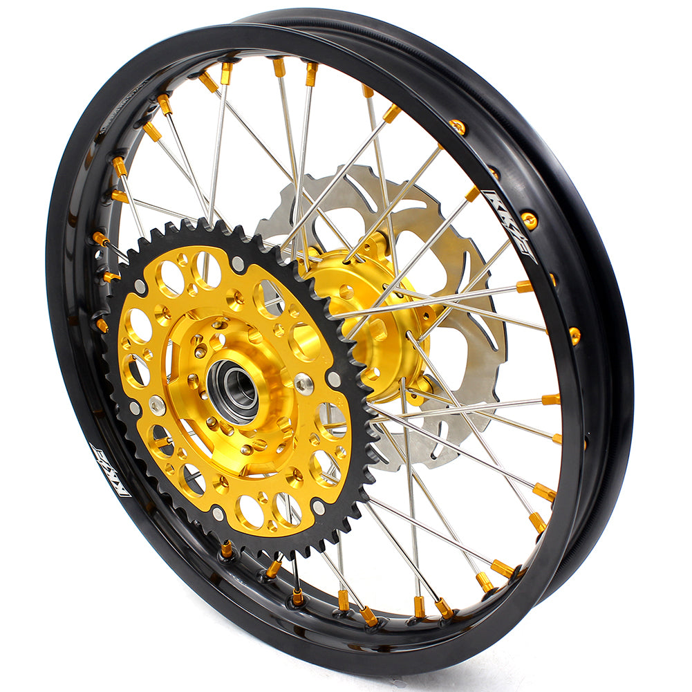 KKE FRONT 1.6*21 INCH REAR 2.15*18 INCH ENDURO WHEELS SET FOR SUZUKI DRZ400 00-04 DRZ400E 00-07 DRZ400S 00-18 GOLD NIPPLE BLACK SPOKE - KKE Racing