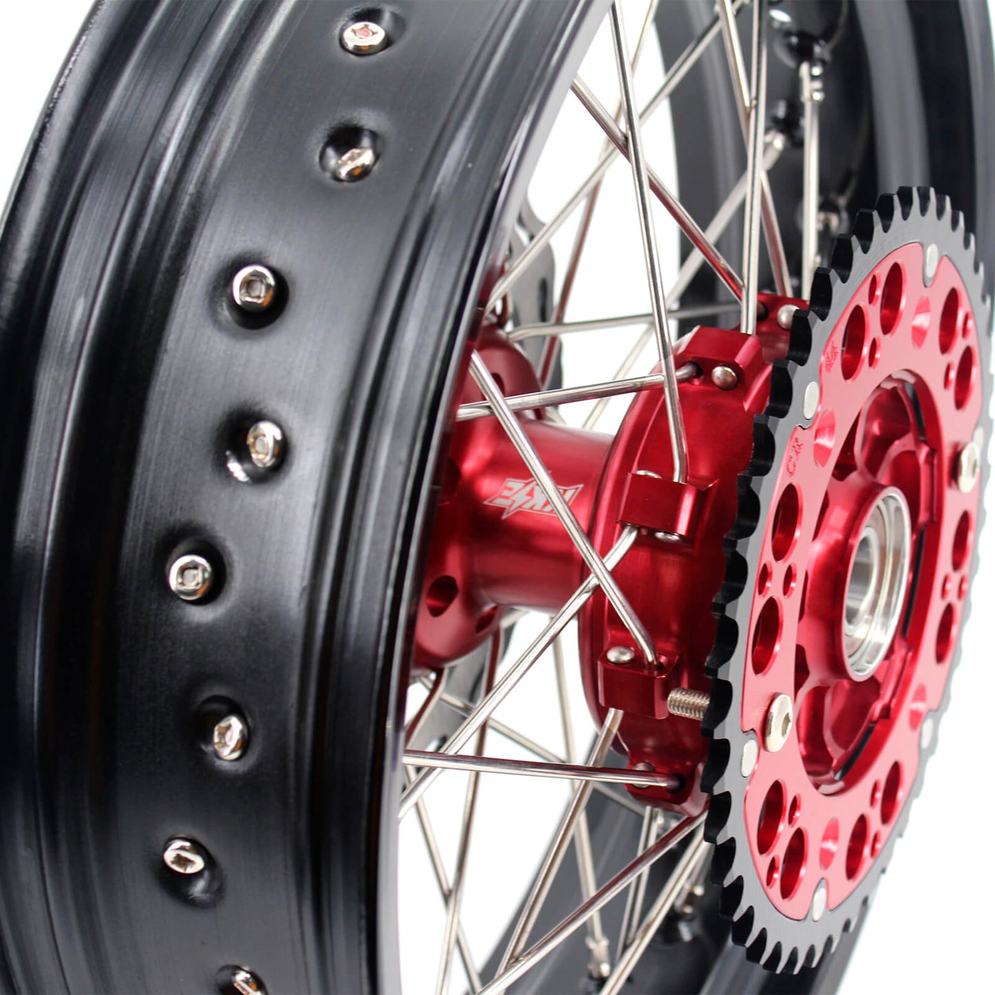 KKE 3.5/4.25 CUSH DRIVE SUPERMOTO WHEELS SET FOR HONDA XR650L 1993-2018 RED SPROCKET - KKE Racing