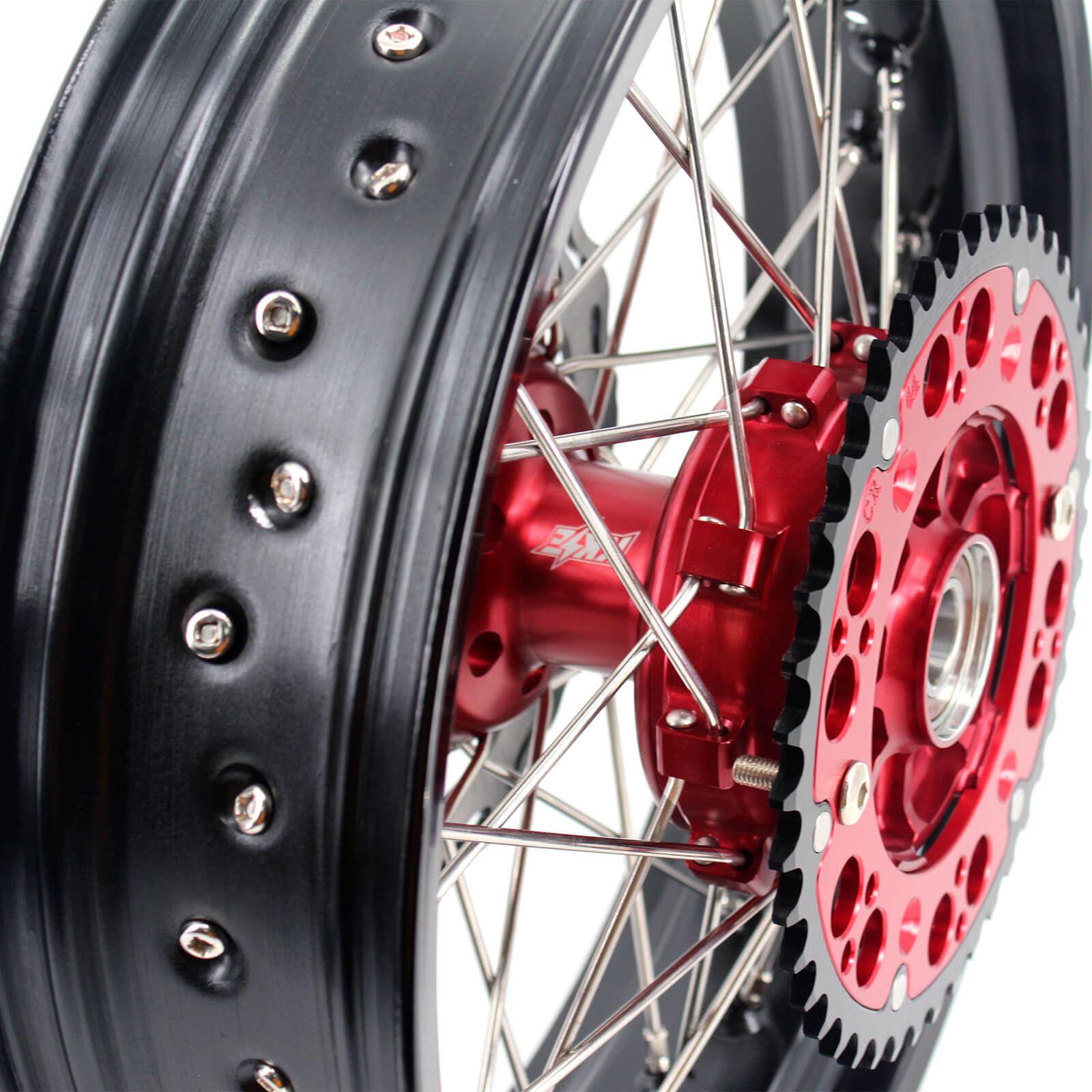 KKE 3.5/4.25 CUSH DRIVE SUPERMOTO WHEELS SET FOR HONDA XR650L 1993-2018 RED SPROCKET - KKE Racing