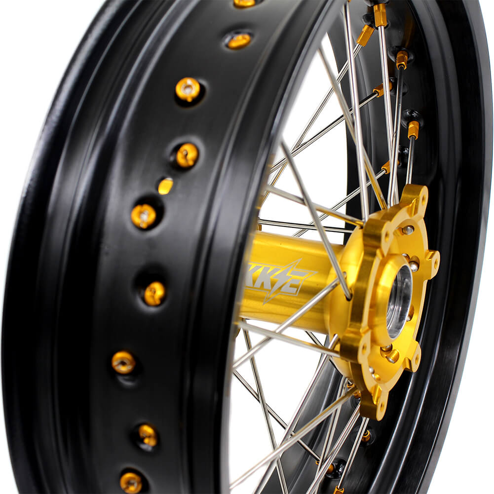 KKE DRZ400 DRZ400S DRZ400E DRZ400SM 3.5/4.25*17 SUPERMOTO WHEELS RIMS SET FIT SUZUKI GOLD CNC HUB & NIPPLE - KKE Racing