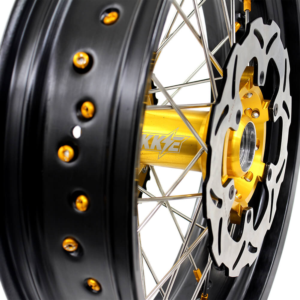 KKE DRZ400 DRZ400S DRZ400E DRZ400SM 3.5/4.25*17 SUPERMOTO WHEELS RIMS SET FIT SUZUKI GOLD CNC HUB & NIPPLE - KKE Racing