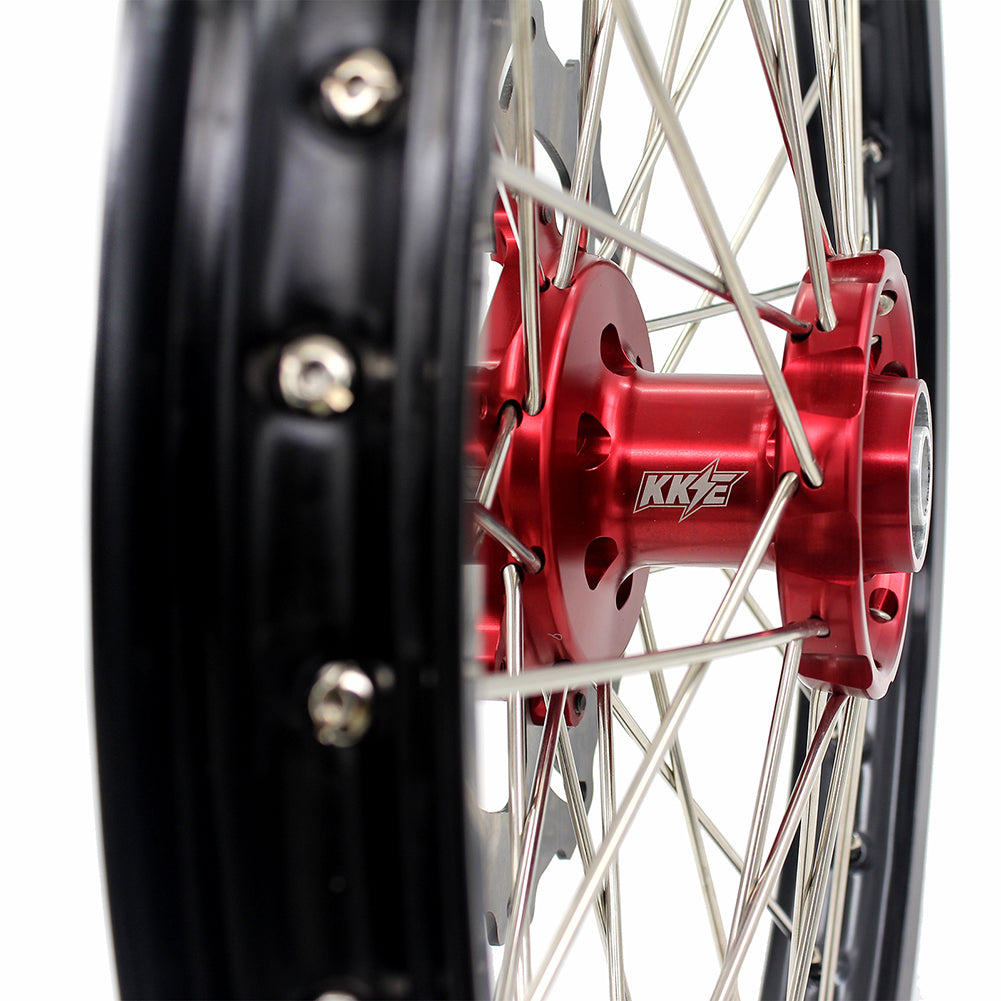KKE 21 & 19 Spoked mx wheels set for Suzuki rmz250 07-19 rmz450 05-19 off road dirt bikes rims red hub black rim - KKE Racing