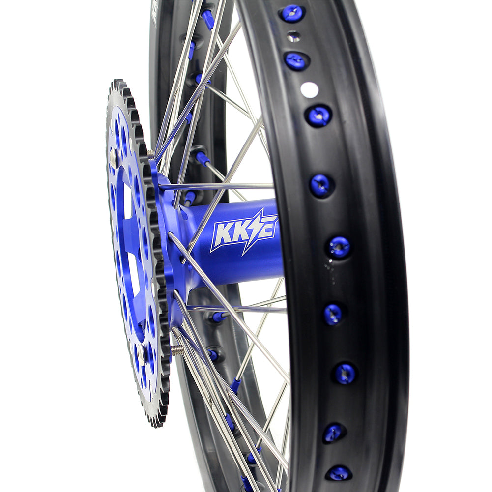 KKE 21"&18" Enduro Diretibke Wheels For YAMAHA YZ125 YZ250 1999-2016 YZ250F YZ450F 2003-2015 Blue Nipples With Disc