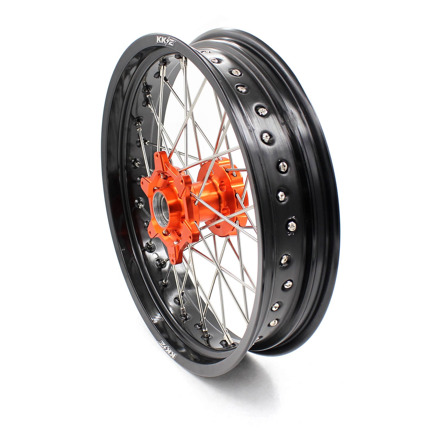 3.5*17/4.5*17 KTM SPOKED CUSH DRIVE WHEELS SET FOR KTM 625 SMC  640 LC4 660 SMC ORANGE HUB - KKE Racing