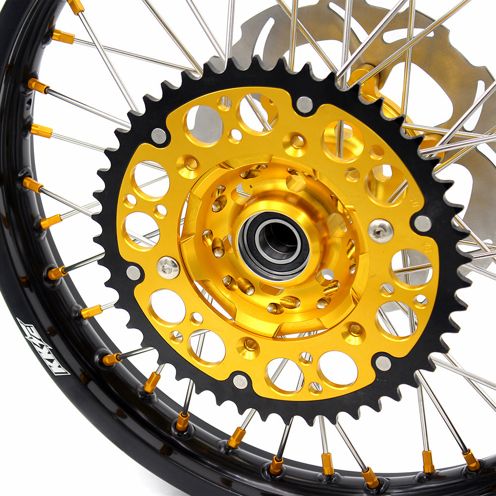 KKE FRONT 1.6*21 INCH REAR 2.15*18 INCH ENDURO WHEELS SET FOR SUZUKI DRZ400 00-04 DRZ400E 00-07 DRZ400S 00-18 GOLD NIPPLE BLACK SPOKE - KKE Racing