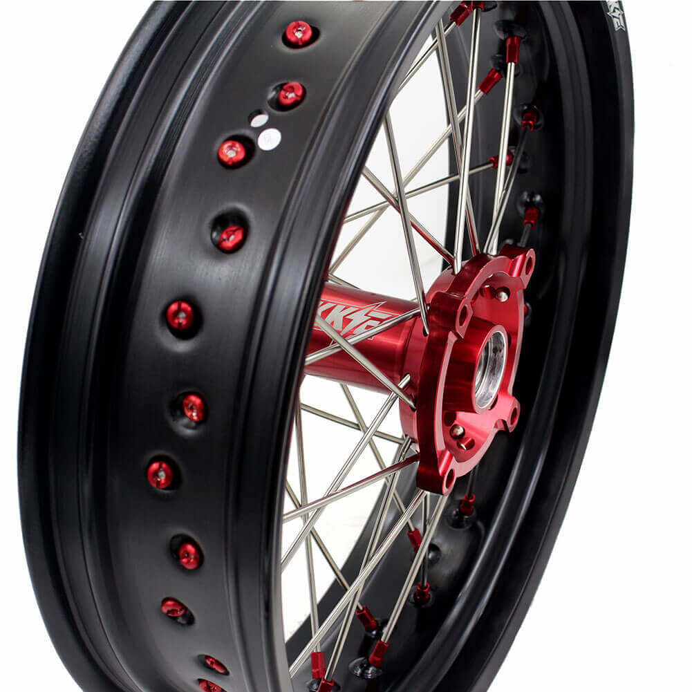 KKE 17 Inch OEM Size Supermoto Wheels for Honda XR650L 1993-2022 Red Nipple
