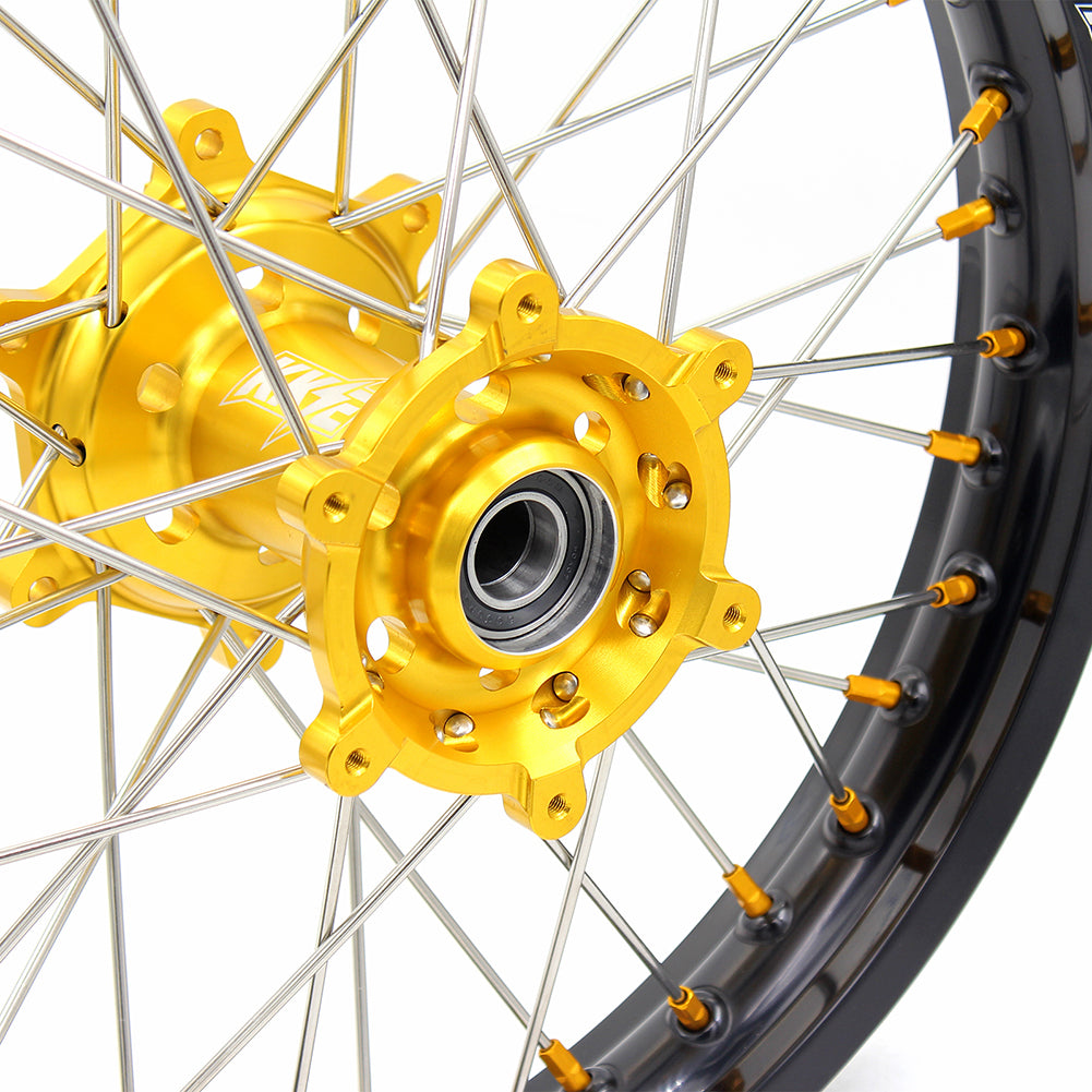 KKE FRONT 1.6*21 INCH REAR 2.15*18 INCH ENDURO WHEELS SET FOR SUZUKI DRZ400 00-04 DRZ400E 00-07 DRZ400S 00-18 GOLD NIPPLE BLACK SPOKE - KKE Racing