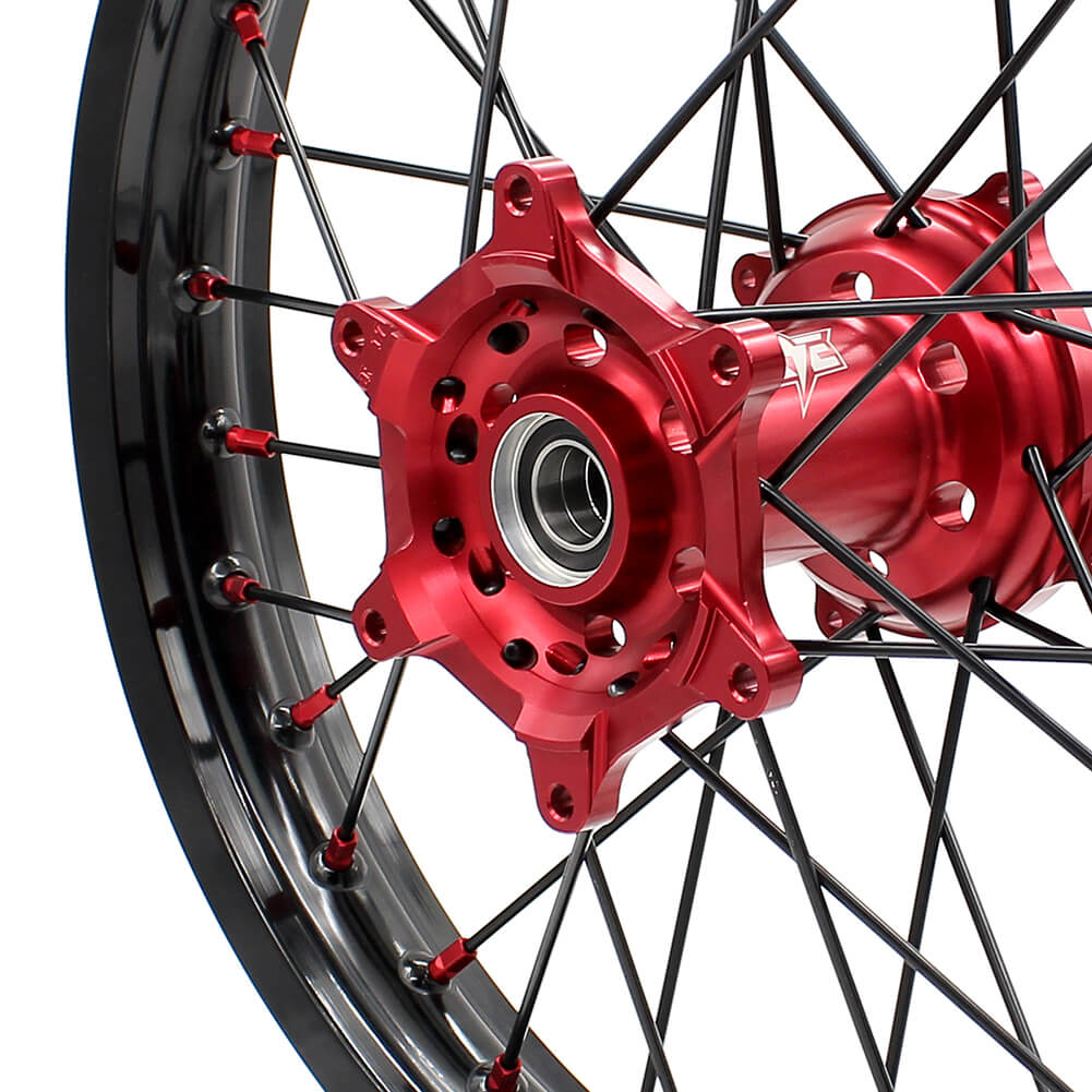KKE MX/ENDURO WHEELS SET FIT HONDA CR125R CR250R 2002-2013 CRF250R 04-13 CRF450R 02-12 RED NIPPLE BLACK SPOKE - KKE Racing