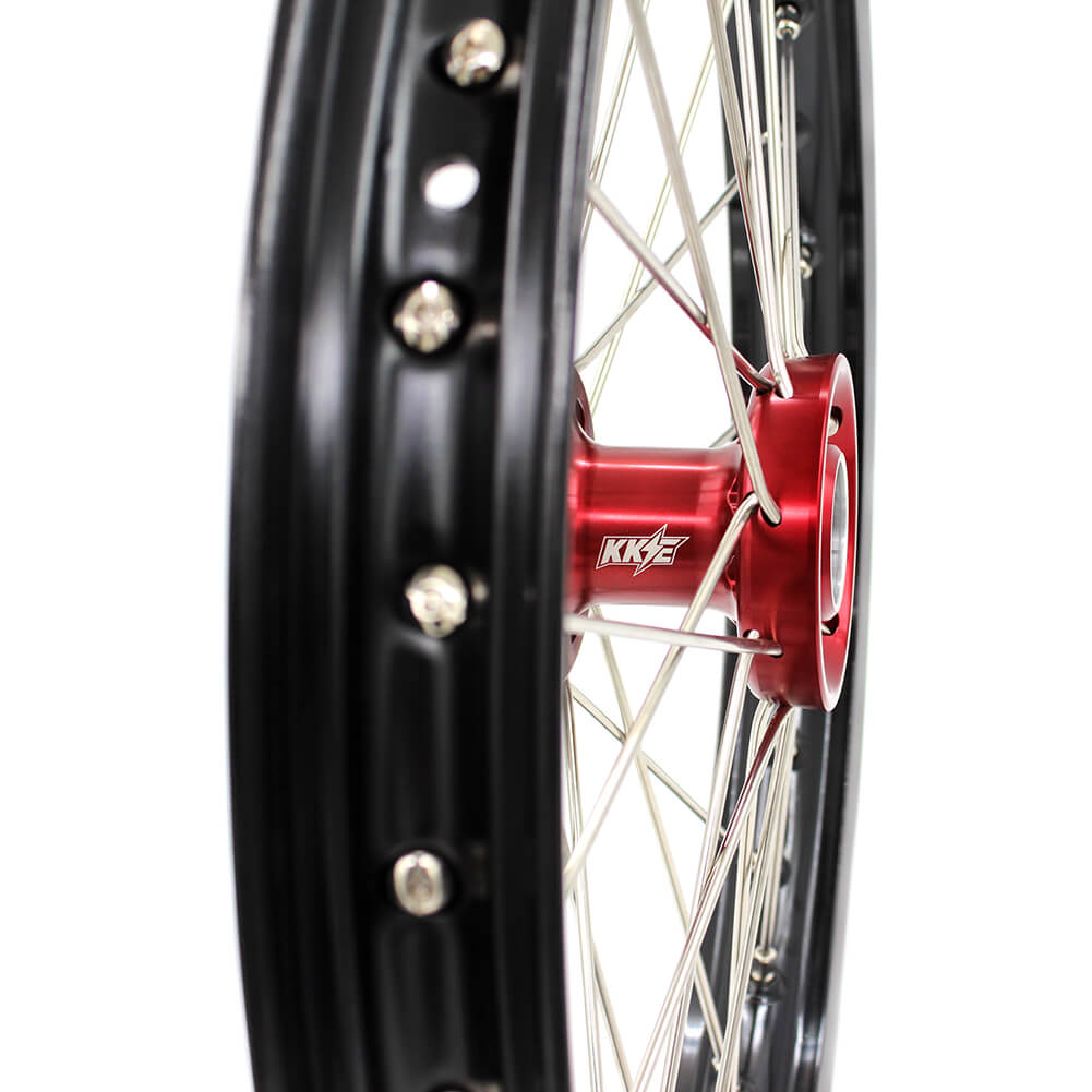 KKE 19/16 KID'S BIG WHEELS RIMS SET FIT HONDA CR80R 1993-2002 CR85R 2003-2008 MINI BIKE RED CNC HUB - KKE Racing