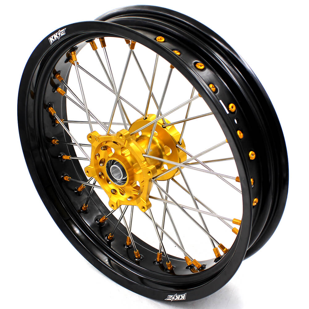KKE DRZ400 DRZ400S DRZ400E DRZ400SM 3.5/4.25*17 SUPERMOTO WHEELS RIMS SET FIT SUZUKI GOLD CNC HUB & NIPPLE - KKE Racing