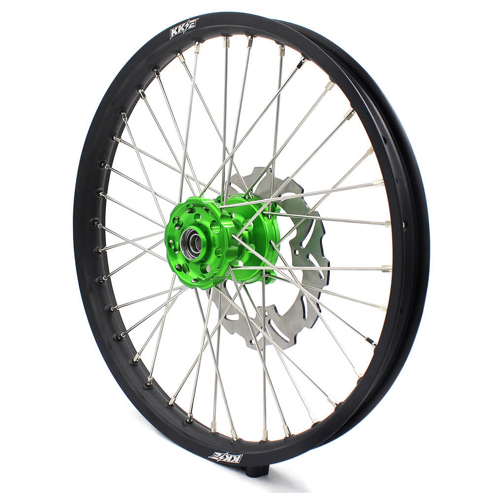 KKE 21/18 ENDURO & 21/19 MX WHEELS RIMS SET FIT KAWASAKI KX125 KX250 1993-2002 CNC GREEN HUB WITH SPROCKET & 250MM 220MM DISC - KKE Racing
