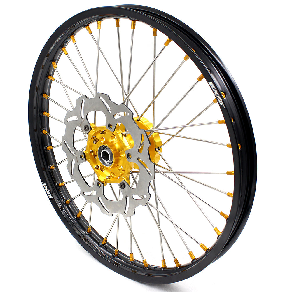 KKE FRONT 1.6*21 INCH REAR 2.15*18 INCH ENDURO WHEELS SET FOR SUZUKI DRZ400 00-04 DRZ400E 00-07 DRZ400S 00-18 GOLD NIPPLE BLACK SPOKE - KKE Racing