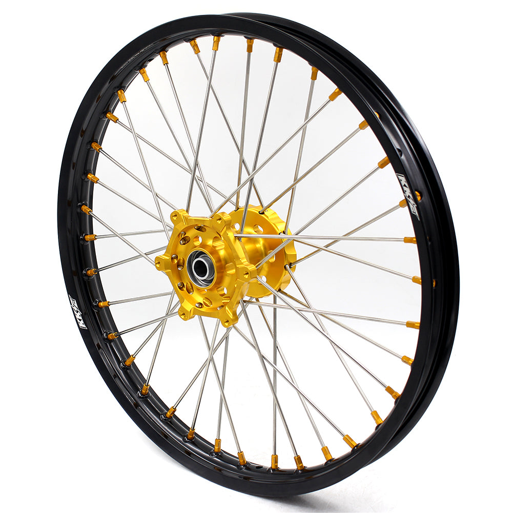 KKE FRONT 1.6*21 INCH REAR 2.15*18 INCH ENDURO WHEELS SET FOR SUZUKI DRZ400 00-04 DRZ400E 00-07 DRZ400S 00-18 GOLD NIPPLE BLACK SPOKE - KKE Racing