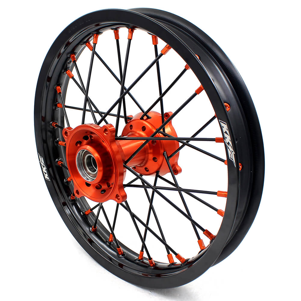 KKE 19/16 BIG KID'S WHEELS RIMS SET FIT KTM85 SX 2003-2018 ORANGE HUB NIPPLE BLACK SPOKE - KKE Racing