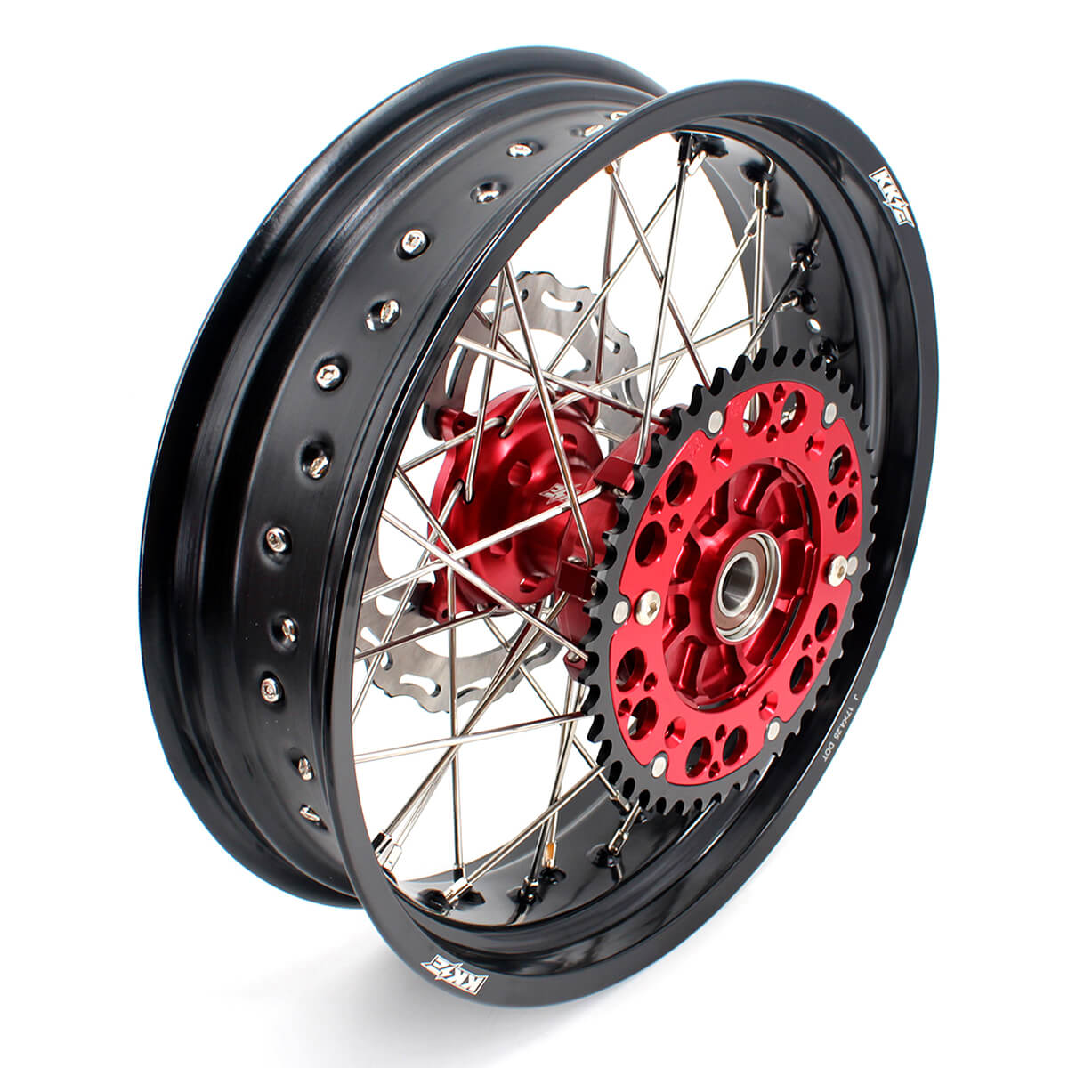 KKE 3.5/4.25 CUSH DRIVE SUPERMOTO WHEELS SET FOR HONDA XR650L 1993-2018 RED SPROCKET - KKE Racing
