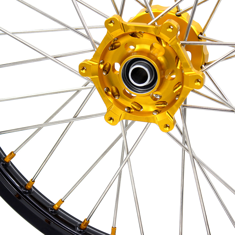 KKE 21 18 INCH SPOKED ENDURO WHEELS SET FOR SUZUKI DRZ400SM 2005-2018 GOLD NIPPLE - KKE Racing