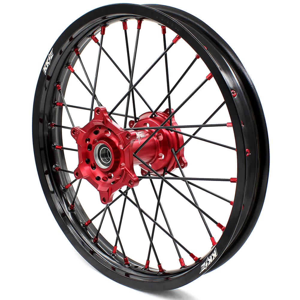 KKE MX/ENDURO WHEELS SET FIT HONDA CR125R CR250R 2002-2013 CRF250R 04-13 CRF450R 02-12 RED NIPPLE BLACK SPOKE - KKE Racing