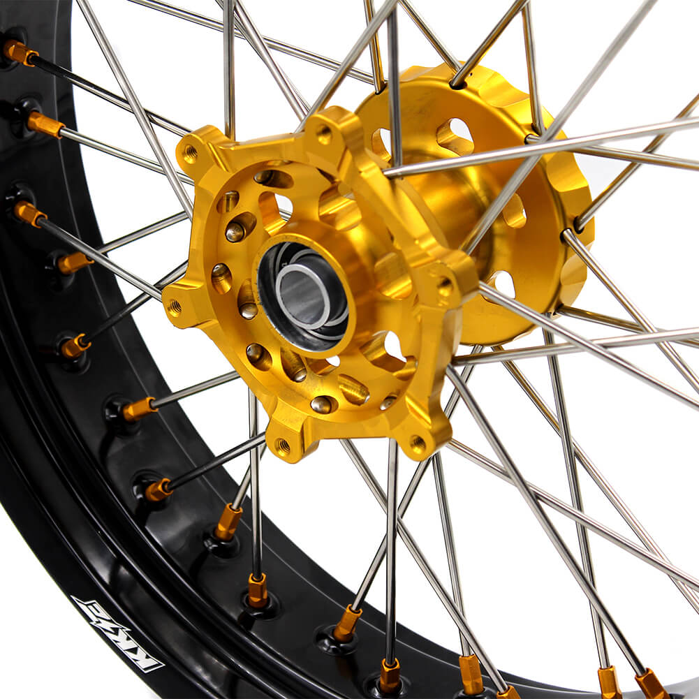 KKE DRZ400 DRZ400S DRZ400E DRZ400SM 3.5/4.25*17 SUPERMOTO WHEELS RIMS SET FIT SUZUKI GOLD CNC HUB & NIPPLE - KKE Racing