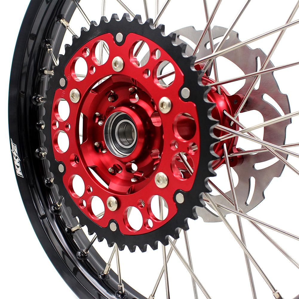 KKE 21 & 19 Spoked mx wheels set for Suzuki rmz250 07-19 rmz450 05-19 off road dirt bikes rims red hub black rim - KKE Racing