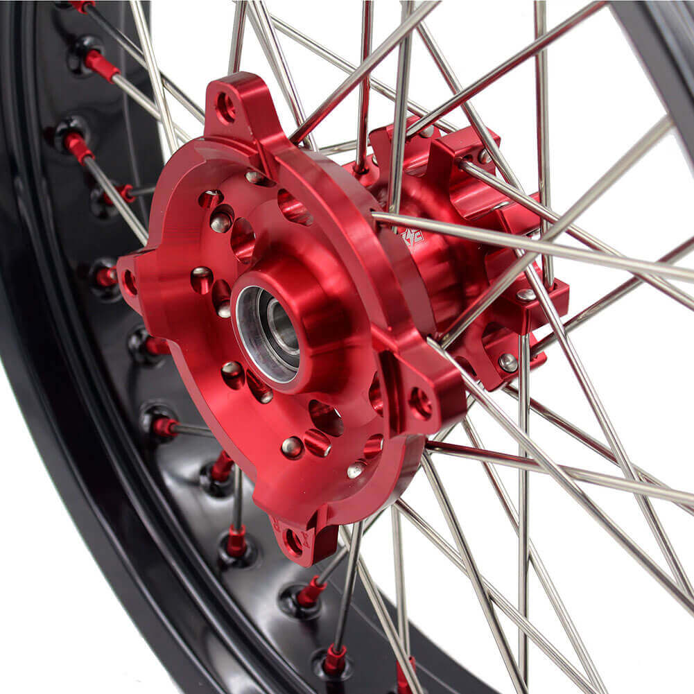 KKE 17 Inch OEM Size Supermoto Wheels for Honda XR650L 1993-2022 Red Nipple