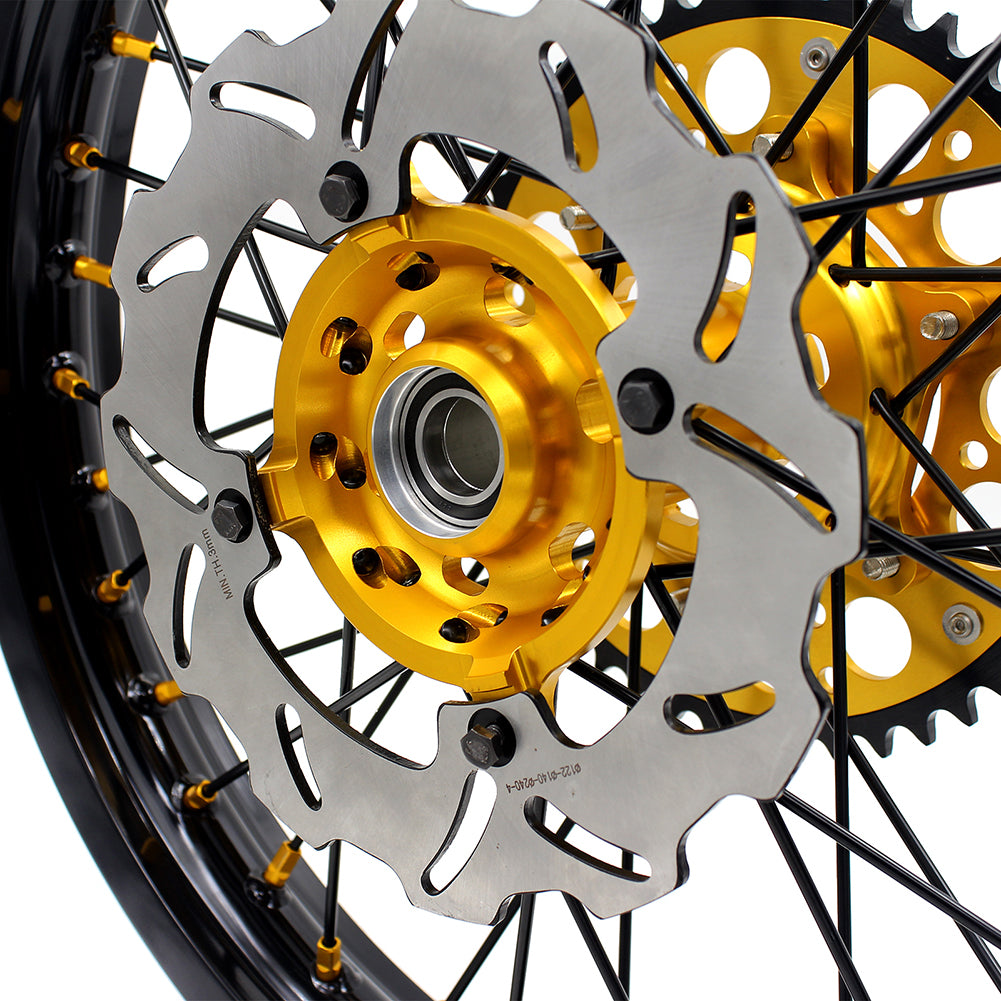KKE FRONT 1.6*21 REAR 2.15*19 MX WHEELS RIMS SET FOR SUZUKI RMZ250 07-19 RMZ450 05-19 GOLD NIPPLE BLACK SPOKE - KKE Racing
