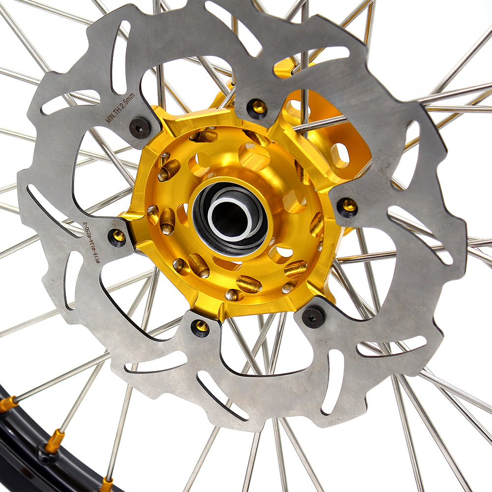 KKE FRONT 1.6*21 INCH REAR 2.15*18 INCH ENDURO WHEELS SET FOR SUZUKI DRZ400 00-04 DRZ400E 00-07 DRZ400S 00-18 GOLD NIPPLE BLACK SPOKE - KKE Racing