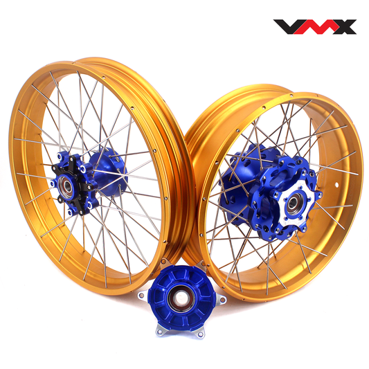 VMX 19inch 17inch CUSH Drive Spoked Tubeless Wheels Set For BMW G310GS 2016-2024 Blue Hub & Gold Rim