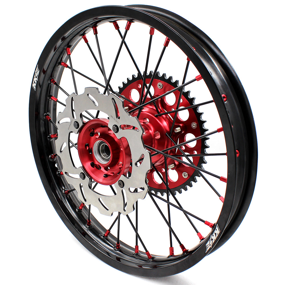 KKE 21/18 ENDURO DIRT BIKES WHEELS RIMS SET FOR HONDA XR650R 2000-2008 RED NIPPLE BLACK SPOKE DISCS - KKE Racing