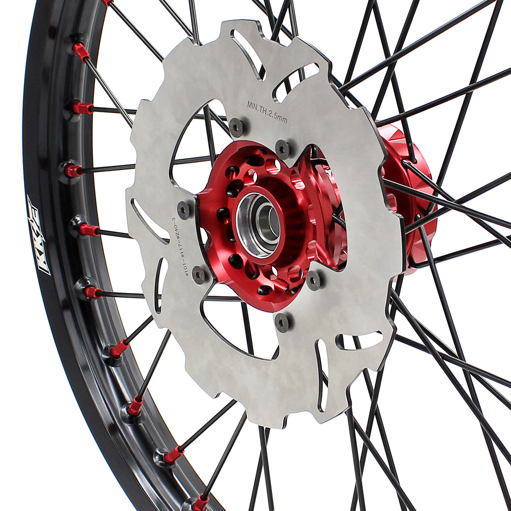 KKE 21/18 ENDURO DIRT BIKES WHEELS RIMS SET FOR HONDA XR650R 2000-2008 RED NIPPLE BLACK SPOKE DISCS - KKE Racing