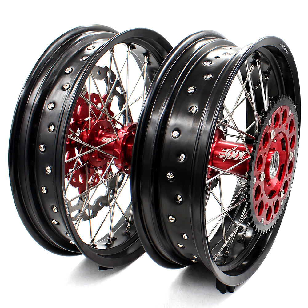 KKE 3.5 & 4.25*17in. Supermoto Rims for Honda CRF250R 14-24 CRF450R 13-24 Red&Black Disc