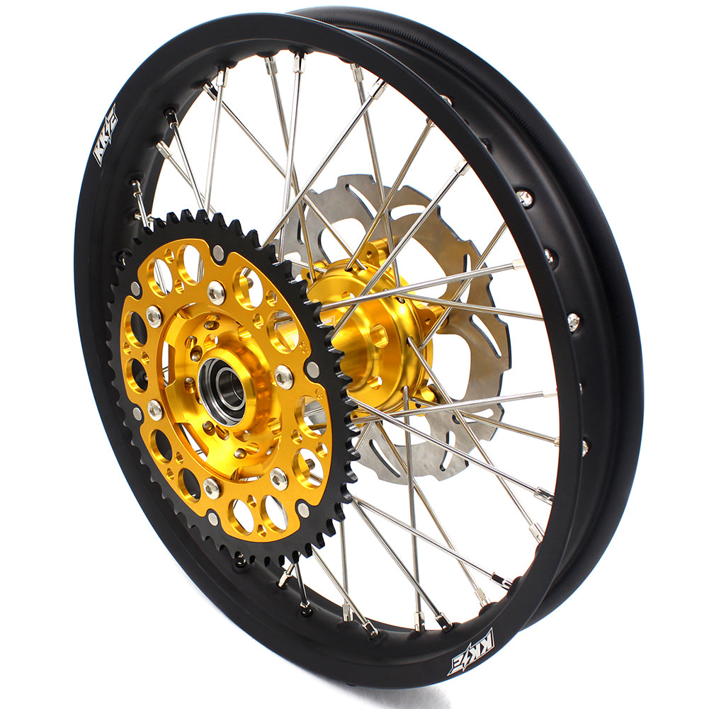 KKE 21 & 18 CNC SPOKED ENDURO WHEELS RIMS SET FOR SUZUKI DRZ400 00-04 DRZ400E 00-07 DRZ400S 00-18 GOLD HUB BLACK RIM - KKE Racing