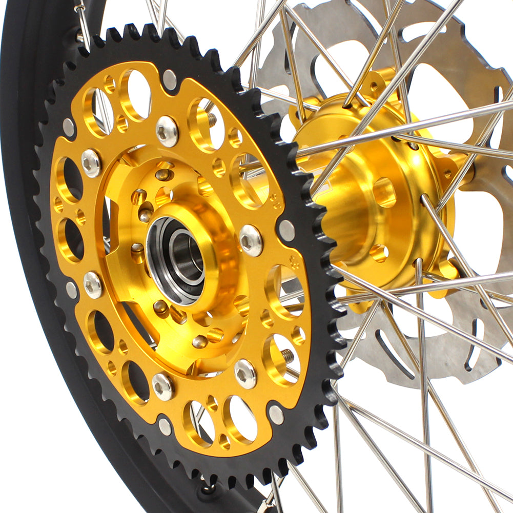 KKE 21 & 18 CNC SPOKED ENDURO WHEELS RIMS SET FOR SUZUKI DRZ400 00-04 DRZ400E 00-07 DRZ400S 00-18 GOLD HUB BLACK RIM - KKE Racing