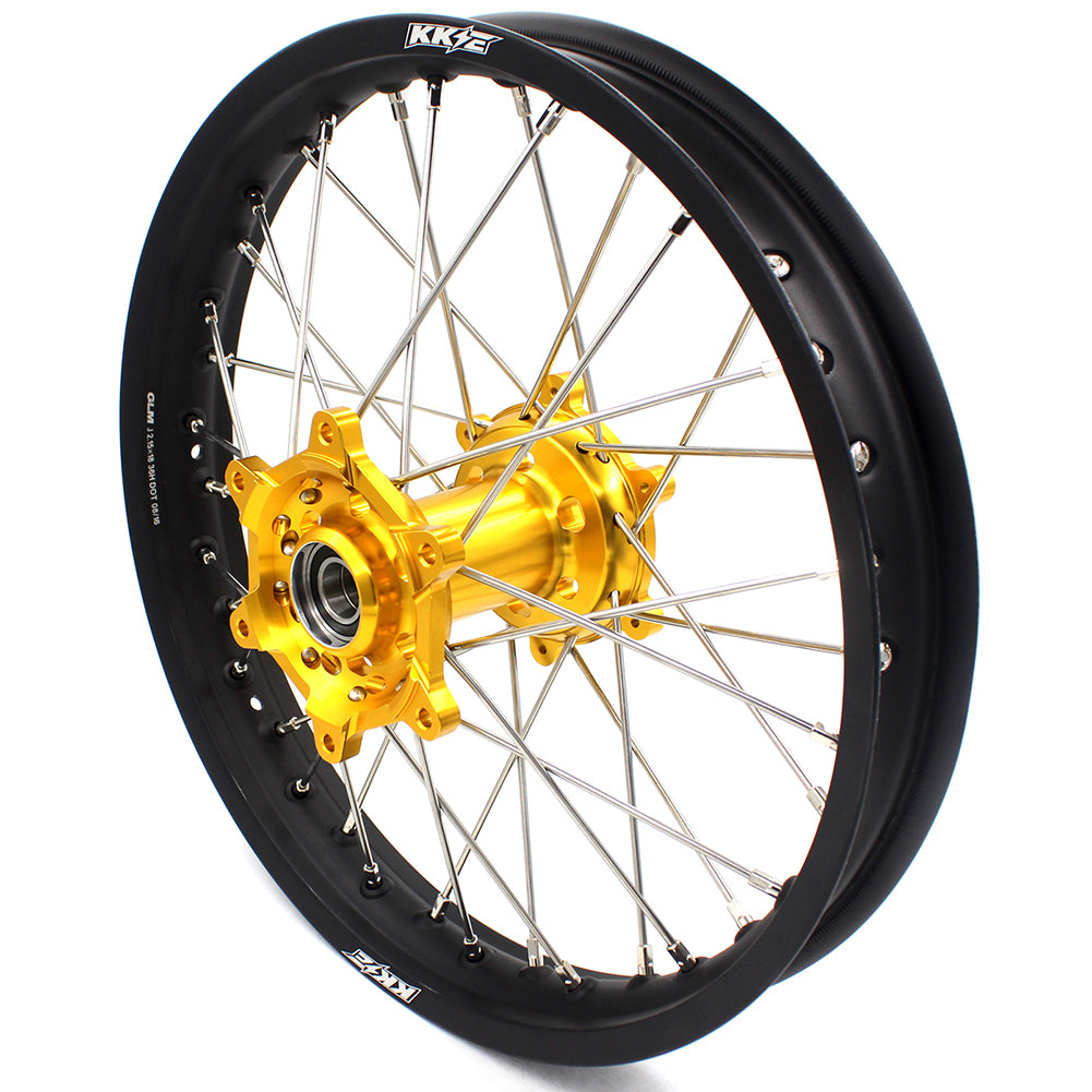 KKE 21 & 18 CNC SPOKED ENDURO WHEELS RIMS SET FOR SUZUKI DRZ400 00-04 DRZ400E 00-07 DRZ400S 00-18 GOLD HUB BLACK RIM - KKE Racing