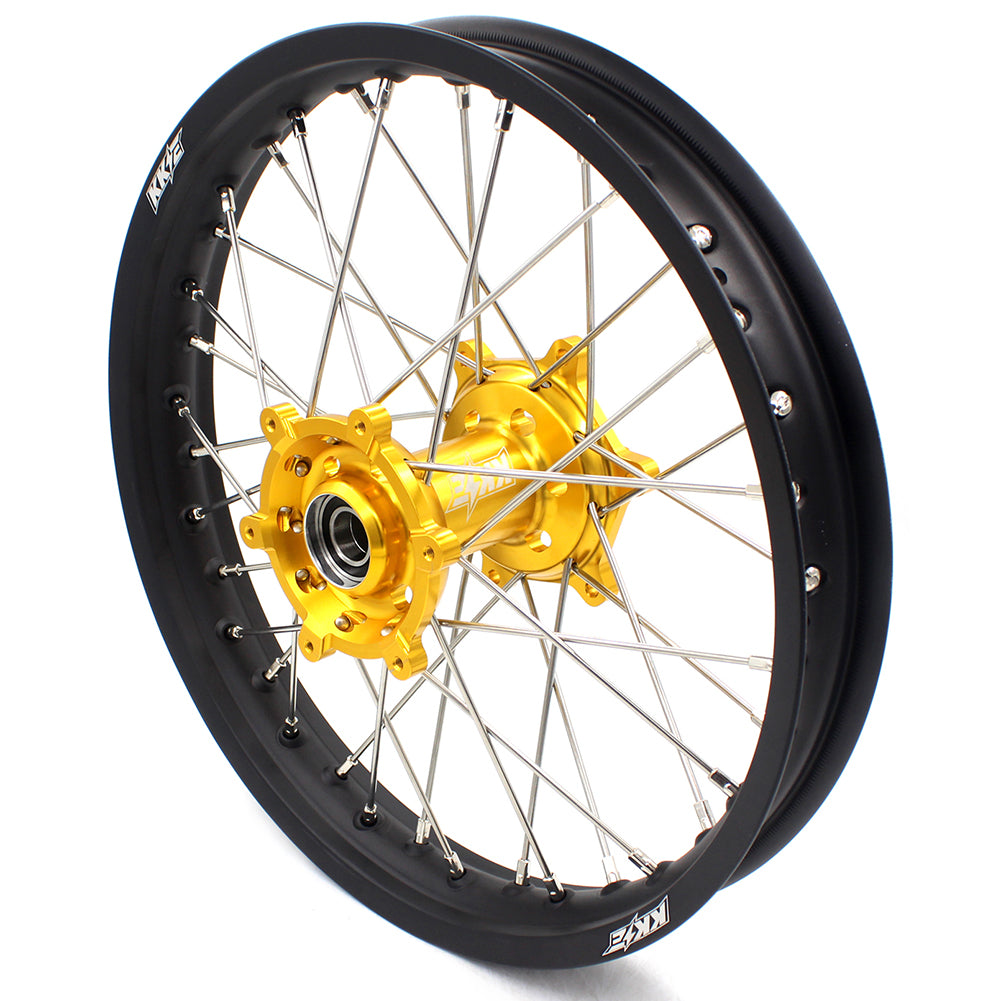 KKE 21 & 18 CNC SPOKED ENDURO WHEELS RIMS SET FOR SUZUKI DRZ400 00-04 DRZ400E 00-07 DRZ400S 00-18 GOLD HUB BLACK RIM - KKE Racing