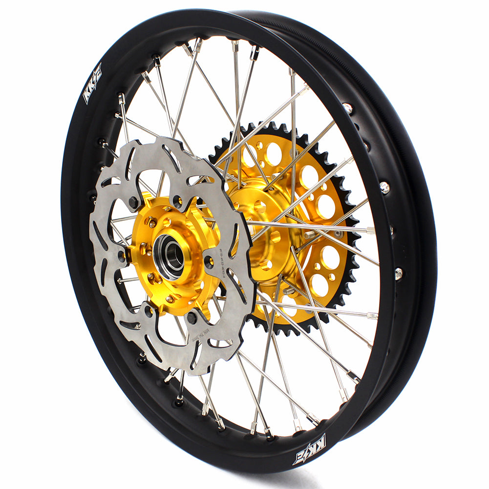 KKE 21 & 18 CNC SPOKED ENDURO WHEELS RIMS SET FOR SUZUKI DRZ400 00-04 DRZ400E 00-07 DRZ400S 00-18 GOLD HUB BLACK RIM - KKE Racing