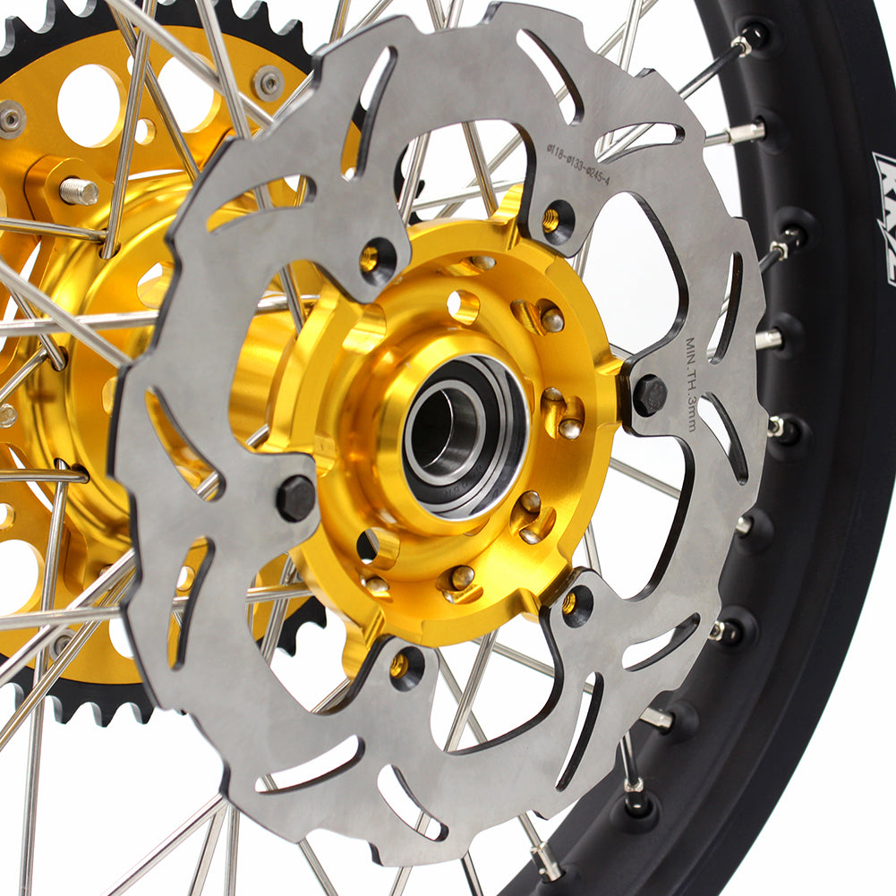 KKE 21 & 18 CNC SPOKED ENDURO WHEELS RIMS SET FOR SUZUKI DRZ400 00-04 DRZ400E 00-07 DRZ400S 00-18 GOLD HUB BLACK RIM - KKE Racing