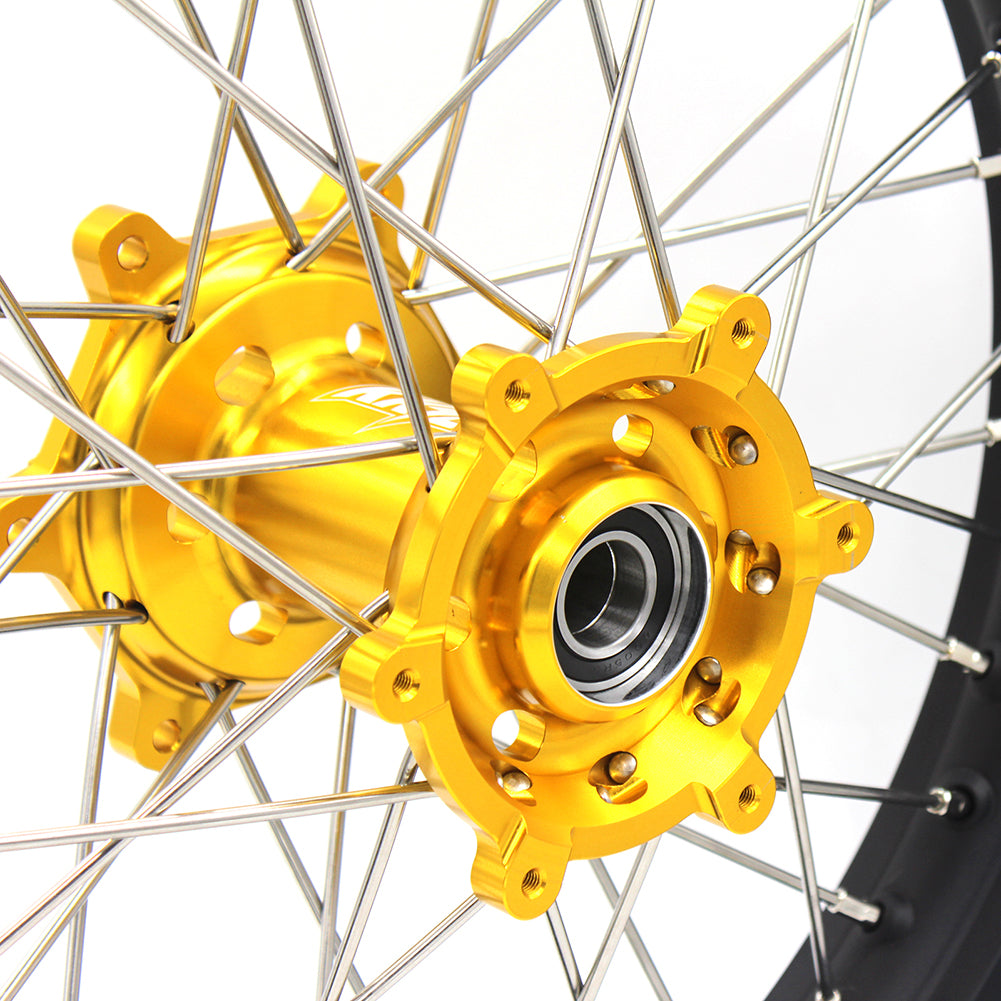 KKE 21 & 18 CNC SPOKED ENDURO WHEELS RIMS SET FOR SUZUKI DRZ400 00-04 DRZ400E 00-07 DRZ400S 00-18 GOLD HUB BLACK RIM - KKE Racing