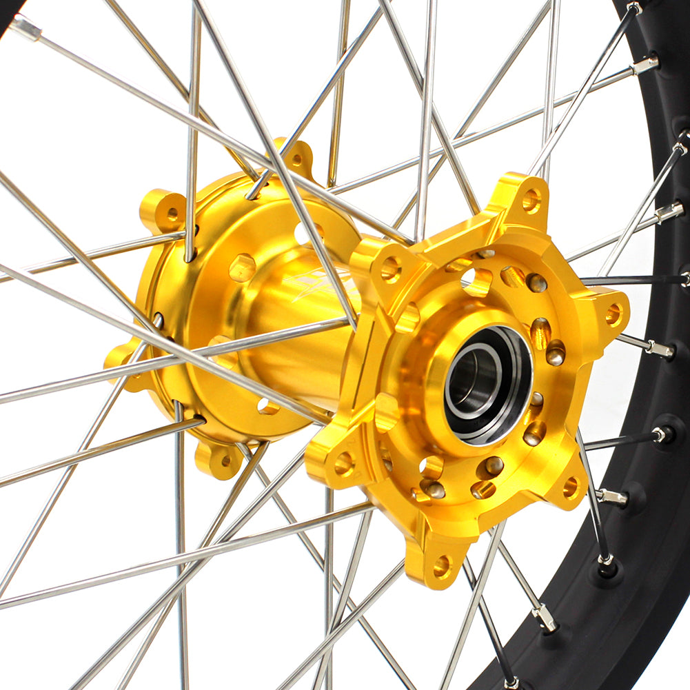 KKE 21 & 18 CNC SPOKED ENDURO WHEELS RIMS SET FOR SUZUKI DRZ400 00-04 DRZ400E 00-07 DRZ400S 00-18 GOLD HUB BLACK RIM - KKE Racing