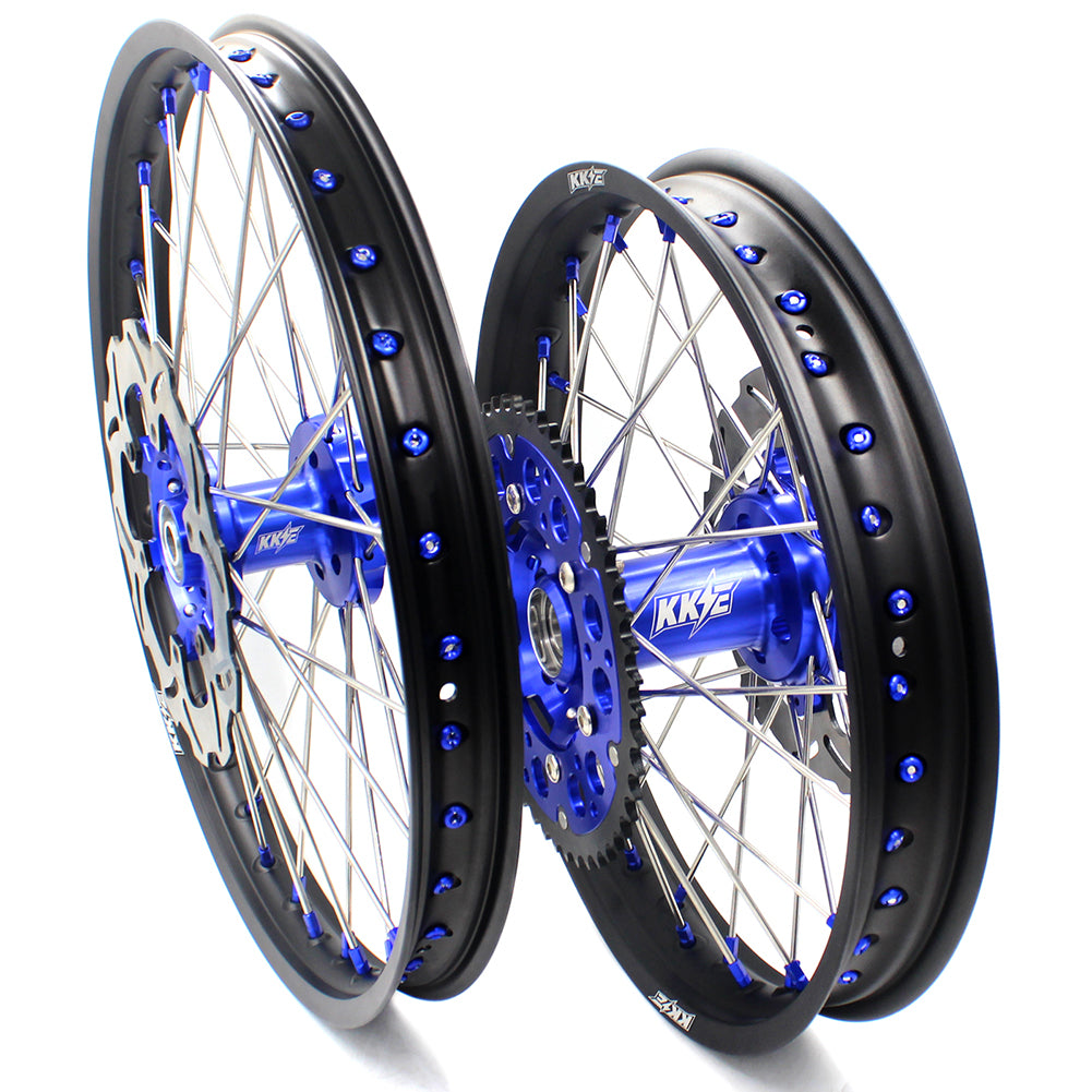 KKE 1.6*21 2.15*18 Enduro Wheels Set for SUZUKI DRZ400 00-04 DRZ400E 00-07 DRZ400S 00-18 Blue Nipple Black Spoke - KKE Racing