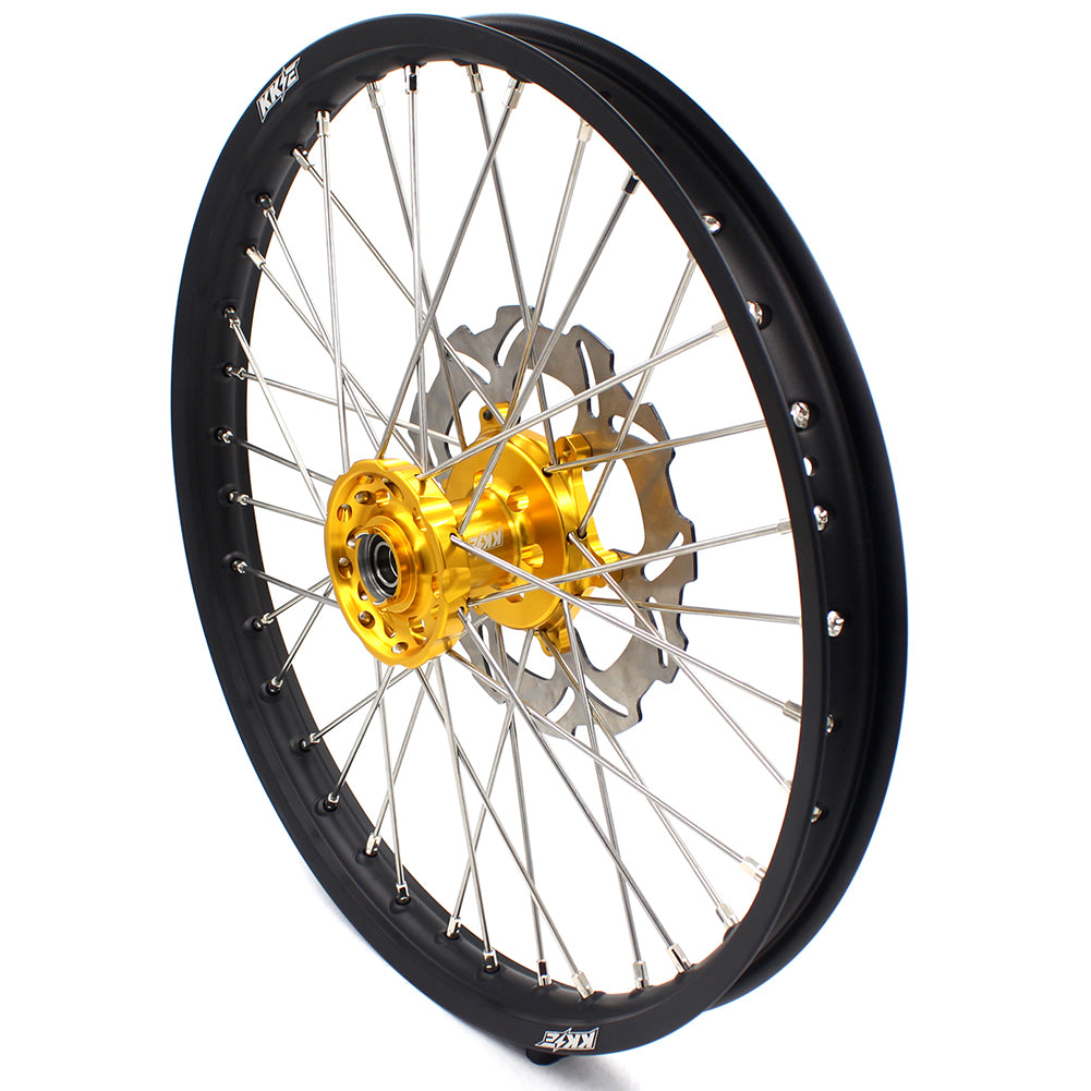 KKE 21 & 18 CNC SPOKED ENDURO WHEELS RIMS SET FOR SUZUKI DRZ400 00-04 DRZ400E 00-07 DRZ400S 00-18 GOLD HUB BLACK RIM - KKE Racing