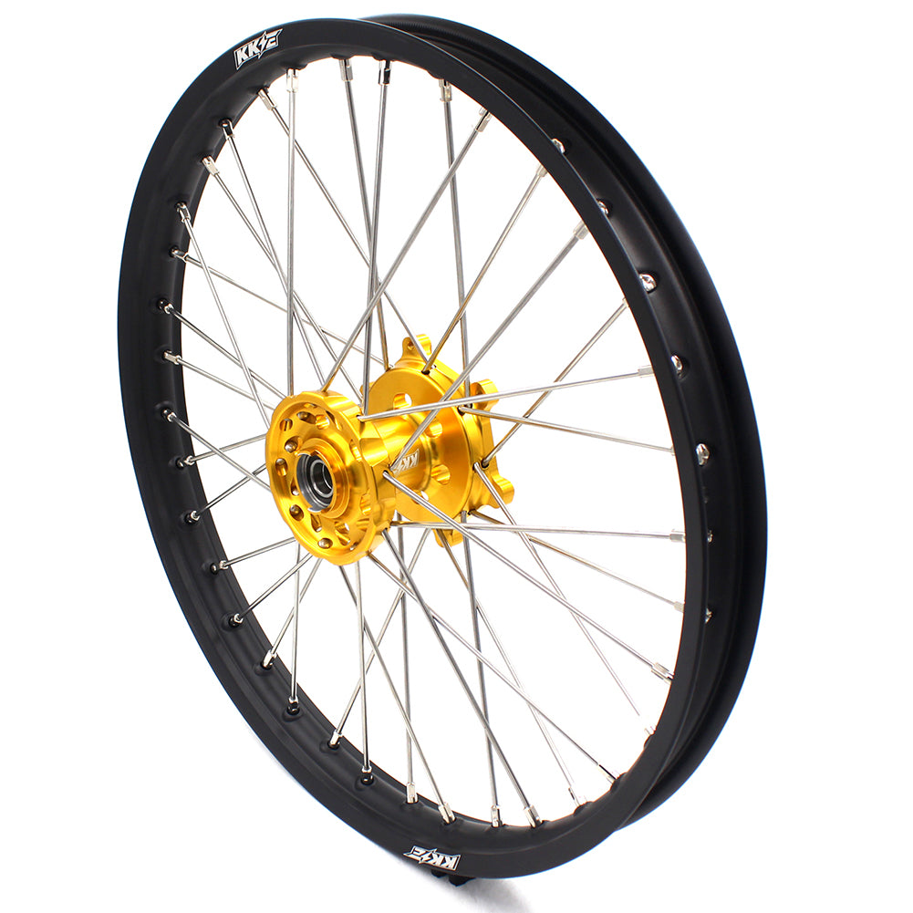 KKE 1.6*21 2.15*19 MX WHEELS RIMS SET FOR SUZUKI RM125 1996-2007 RM250 1996-2008 GOLD CNC HUBS BLACK RIMS - KKE Racing