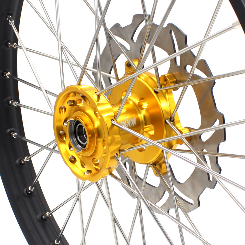 KKE 21 & 18 CNC SPOKED ENDURO WHEELS RIMS SET FOR SUZUKI DRZ400 00-04 DRZ400E 00-07 DRZ400S 00-18 GOLD HUB BLACK RIM - KKE Racing