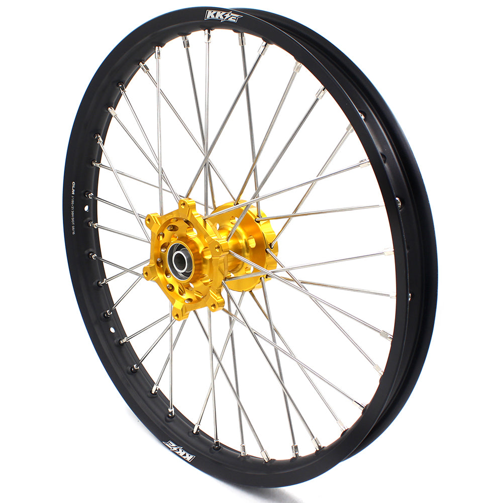 KKE 21 & 18 CNC SPOKED ENDURO WHEELS RIMS SET FOR SUZUKI DRZ400 00-04 DRZ400E 00-07 DRZ400S 00-18 GOLD HUB BLACK RIM - KKE Racing