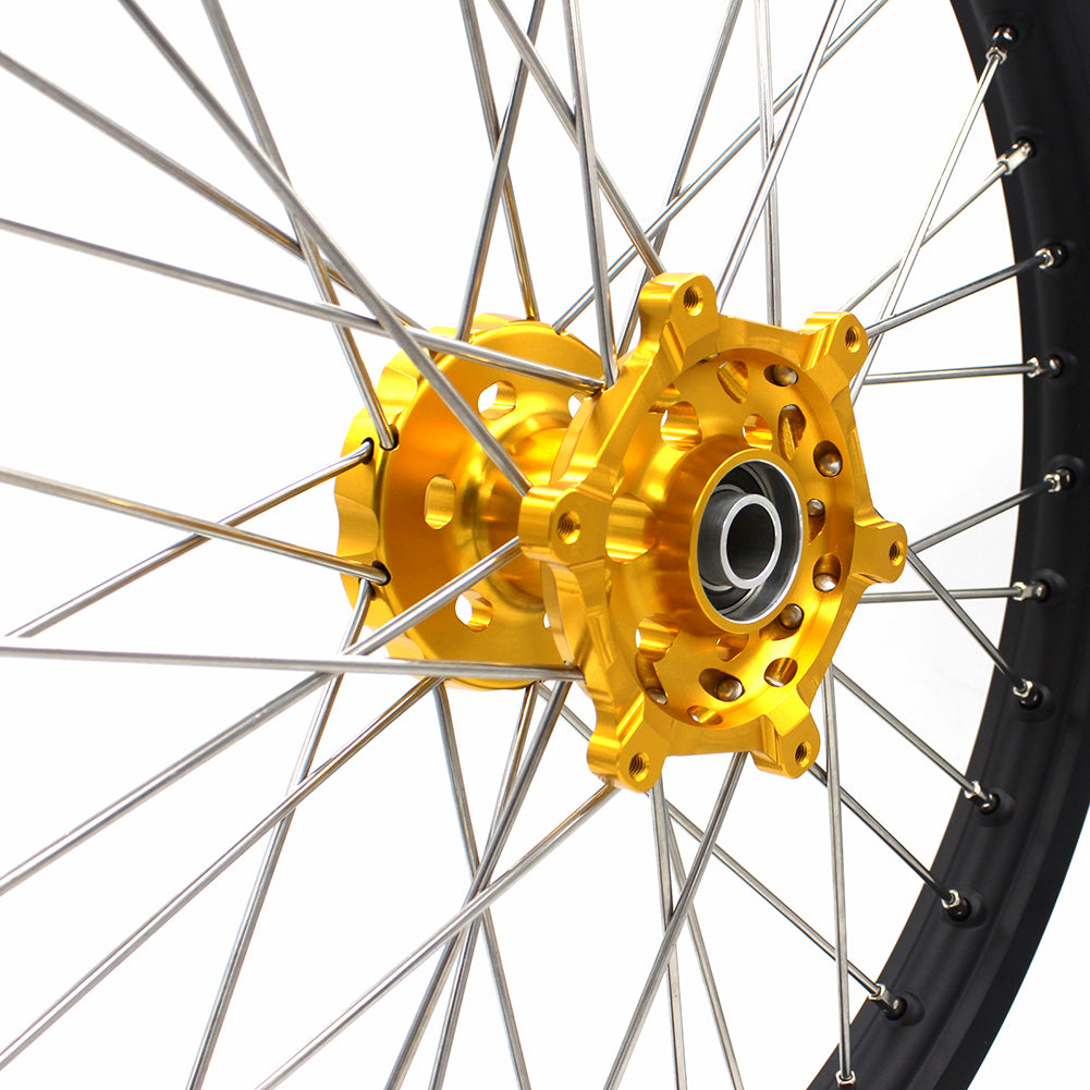 KKE 21 & 18 CNC SPOKED ENDURO WHEELS RIMS SET FOR SUZUKI DRZ400 00-04 DRZ400E 00-07 DRZ400S 00-18 GOLD HUB BLACK RIM - KKE Racing